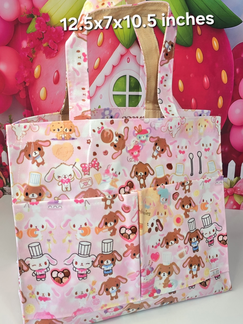 Cute Pink PVC Kawaii Sugarbunnies MED Size Tote Bag